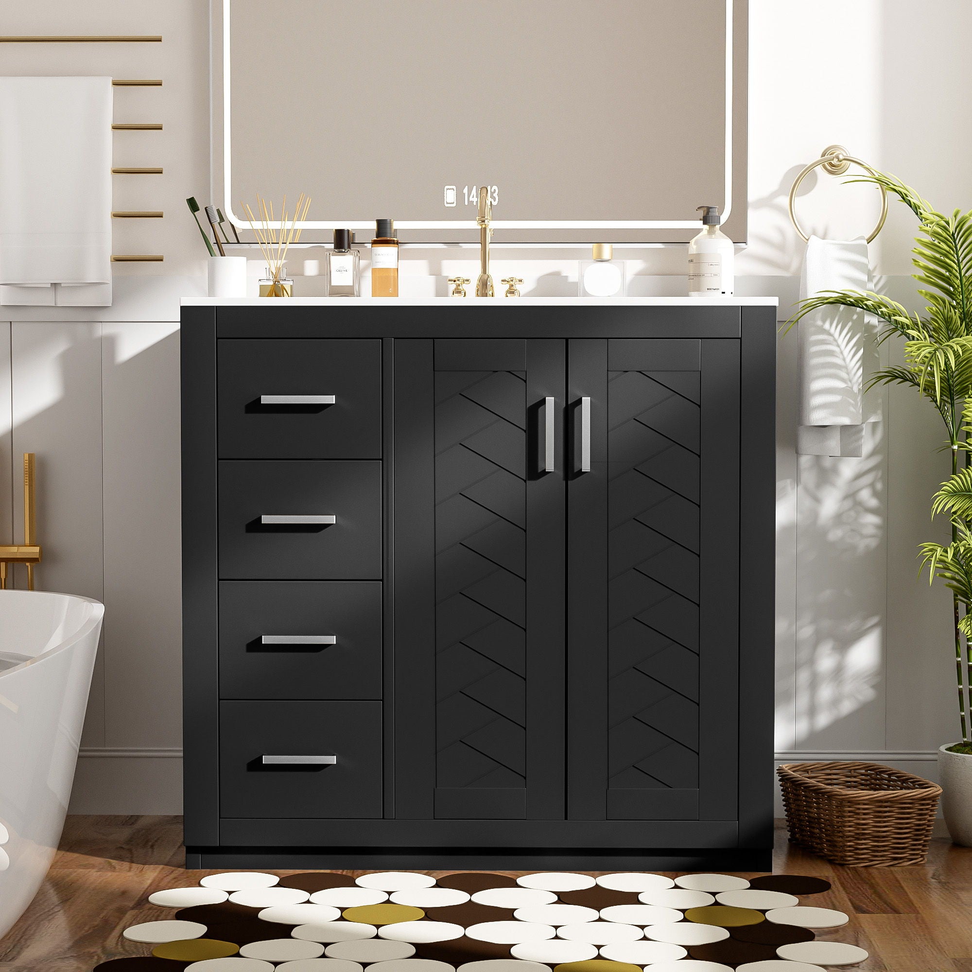 Bathroom Vanity With Sink Combo, Storage Cabinet, Freestanding Set With 3 Drawers &amp; Soft Closing Doors