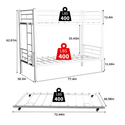 Bunk Bed For Kids, Convertible Frame With Ladders &amp; Guardrail