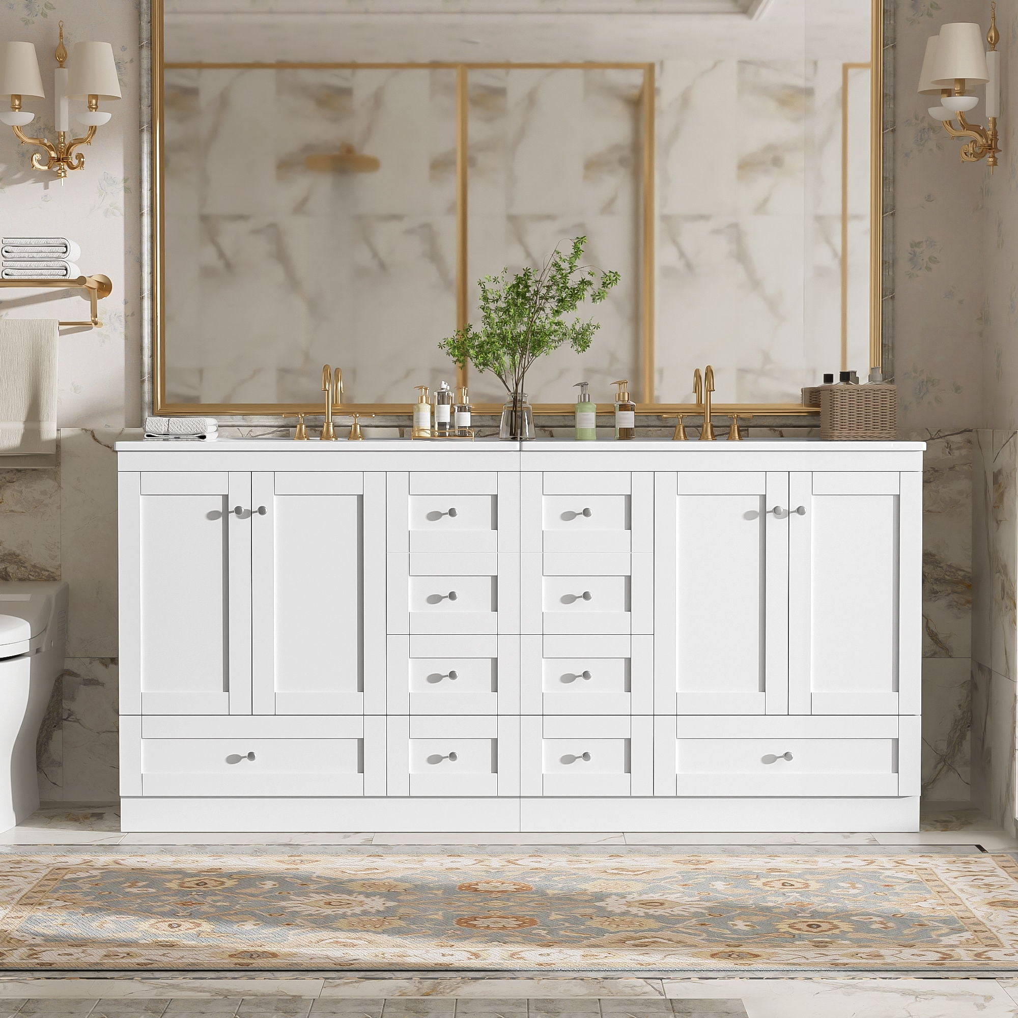 Shaker Free Standing Bathroom Vanity Cabinet &amp; Sink, Soft Close Drawers, Soft Close Doors