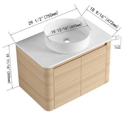 Mounted Bathroom Vanity With Art Sink &amp; 2 Soft Close Doors