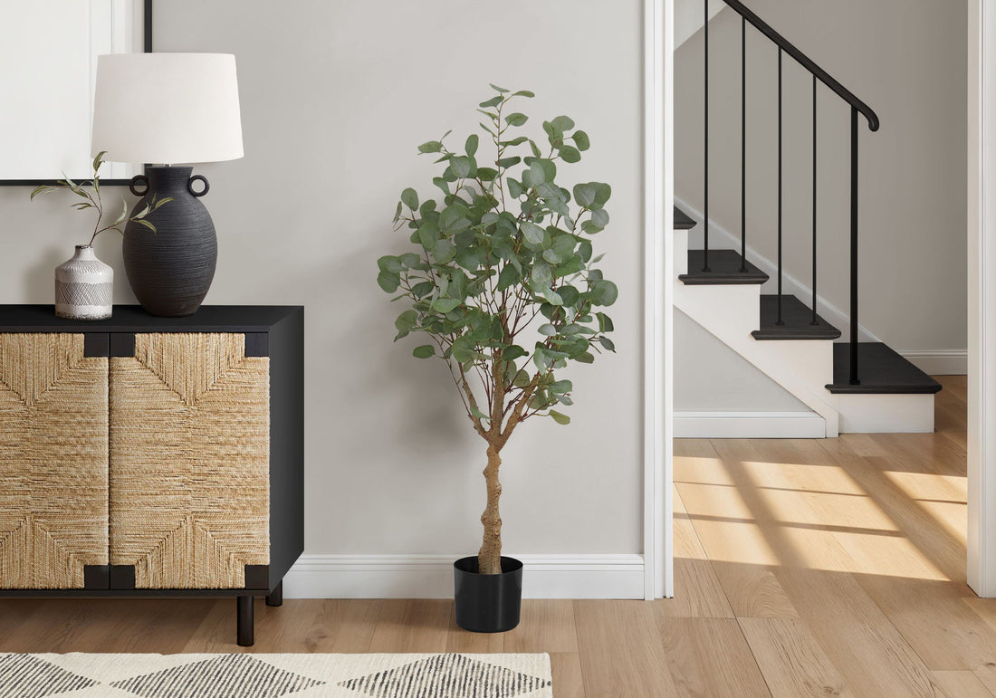 46&quot; Tall, Artificial Plant, Eucalyptus Tree, Indoor, Faux, Fake, Floor, Greenery, Potted, Decorative - Green / Black