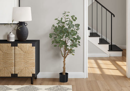 46&quot; Tall, Artificial Plant, Eucalyptus Tree, Indoor, Faux, Fake, Floor, Greenery, Potted, Decorative - Green / Black