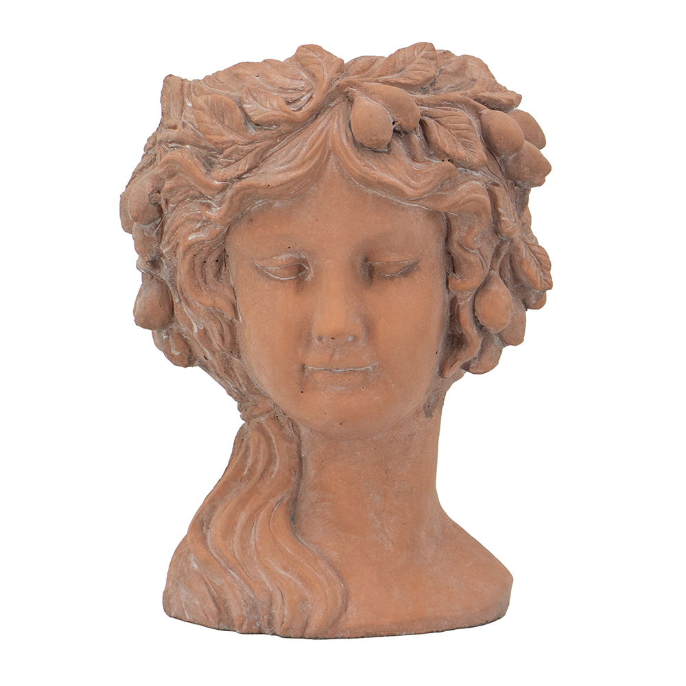 8X9X11.5&quot; Head Bust Planter, Greek Style Cement Head Planter, Indoor Outdoor Home Garden Decor - Brown