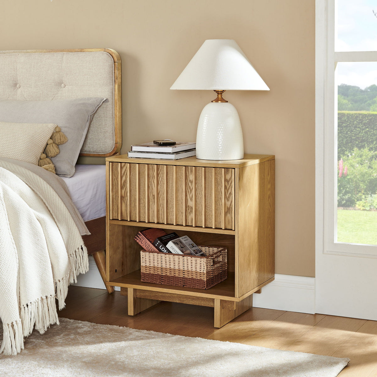 Nightstand With Hidden Charging Station USB Ports &amp; Outlet Hole