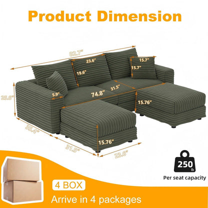 Convertible Deep Seat Sofa With Soft Pillows And Ottomans