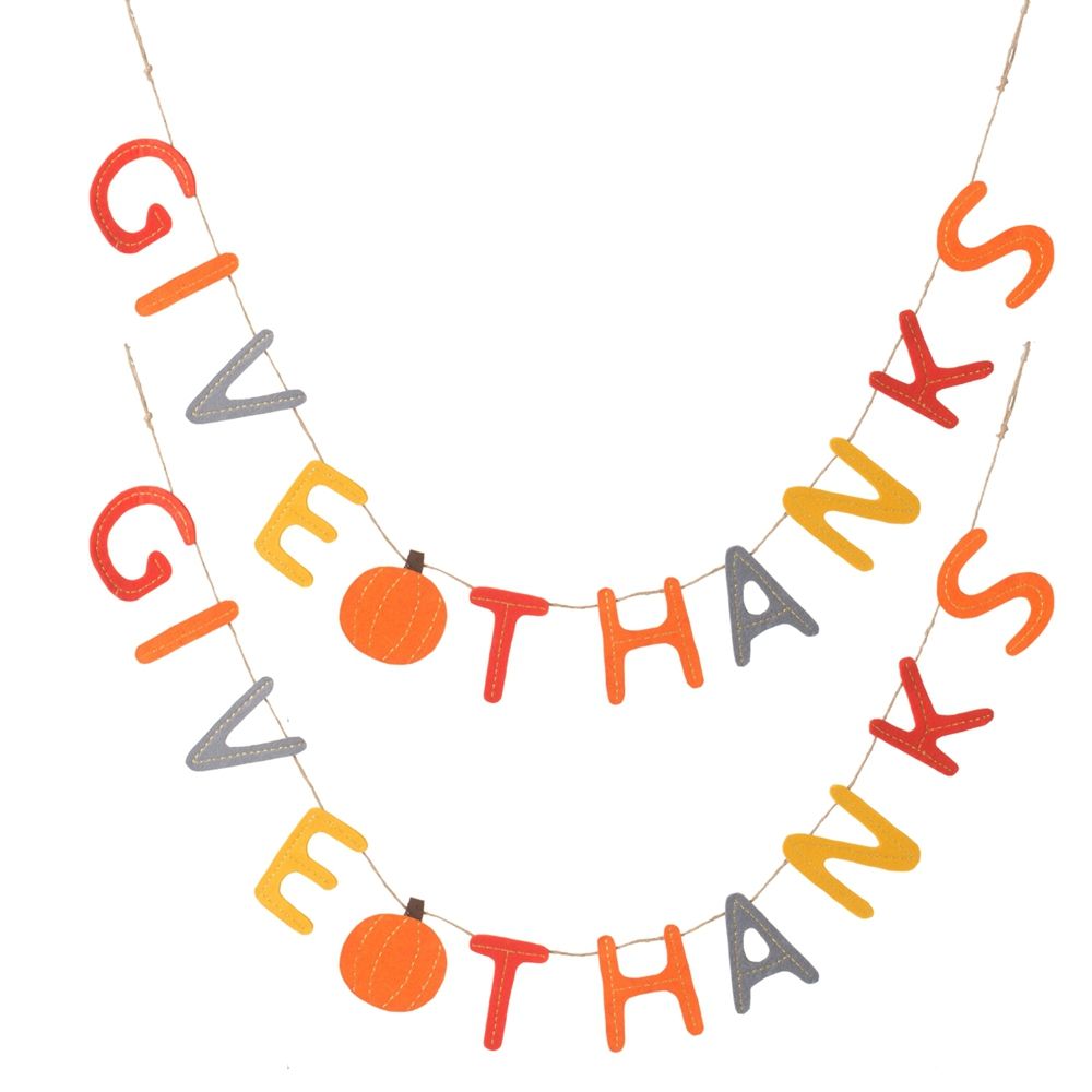 Length Colorful Give Thanks Banner, Home Decor For Harvest Festival Fall Festival &amp; Thanksgiving Table Decorations (Set of 2) - Orange Multi