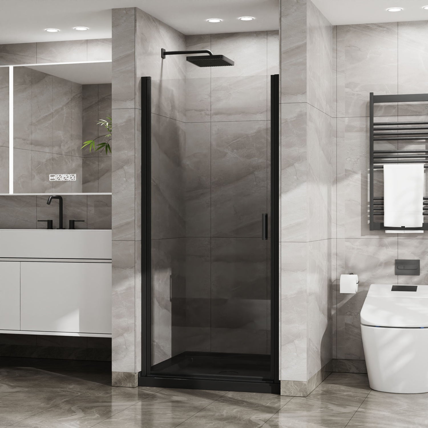 Pivot Shower Door, Tempered Glass, Semi Frameless