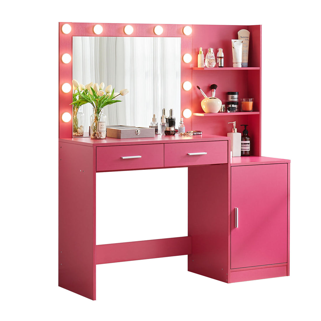 Vanity Desk With Mirror And Lights, 46.4In Dressing Table With 2 Large Drawer &amp; Large Vertical Organizer, 3 Level Dresser &amp; 3 Lighting Modes Adjustable Brightness, Suitable For Bedroom