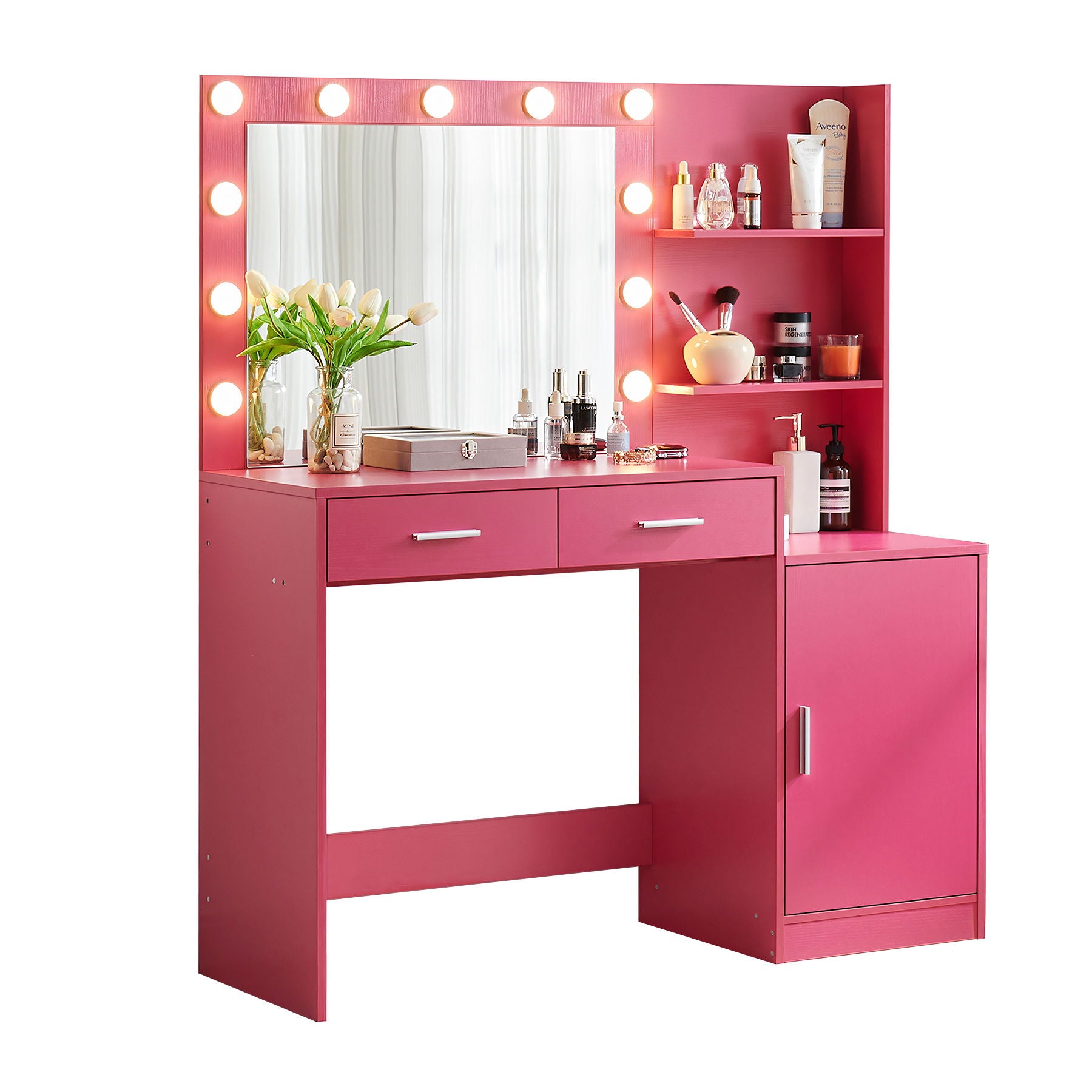 Vanity Desk With Mirror And Lights, 46.4In Dressing Table With 2 Large Drawer &amp; Large Vertical Organizer, 3 Level Dresser &amp; 3 Lighting Modes Adjustable Brightness, Suitable For Bedroom