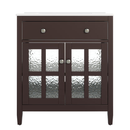 Bathroom Vanity With Ceramic Sink, Adjustable Shelf &amp; Tip Out Tray