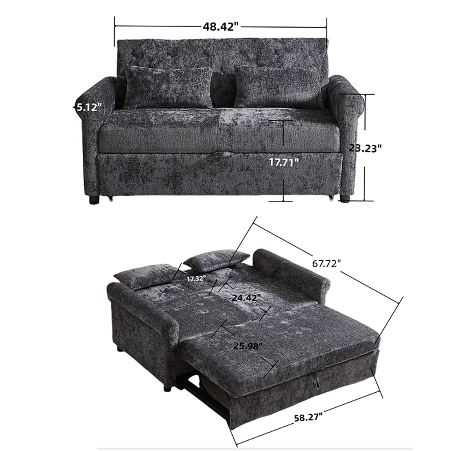Loveseat Sofa Bed, Pull - Out Couch Sleeper &amp; 2 Pillows