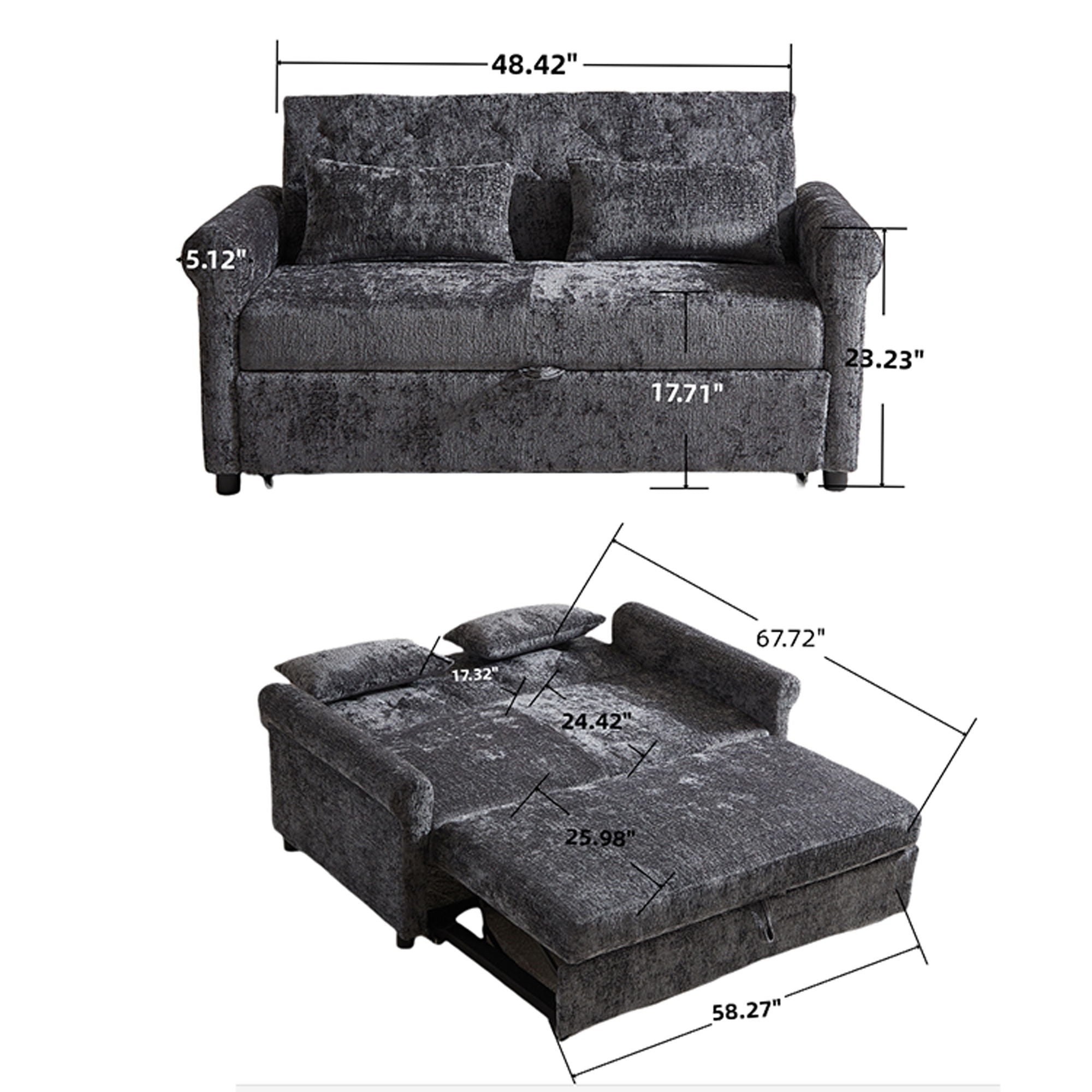 Loveseat Sofa Bed, Pull - Out Couch Sleeper &amp; 2 Pillows