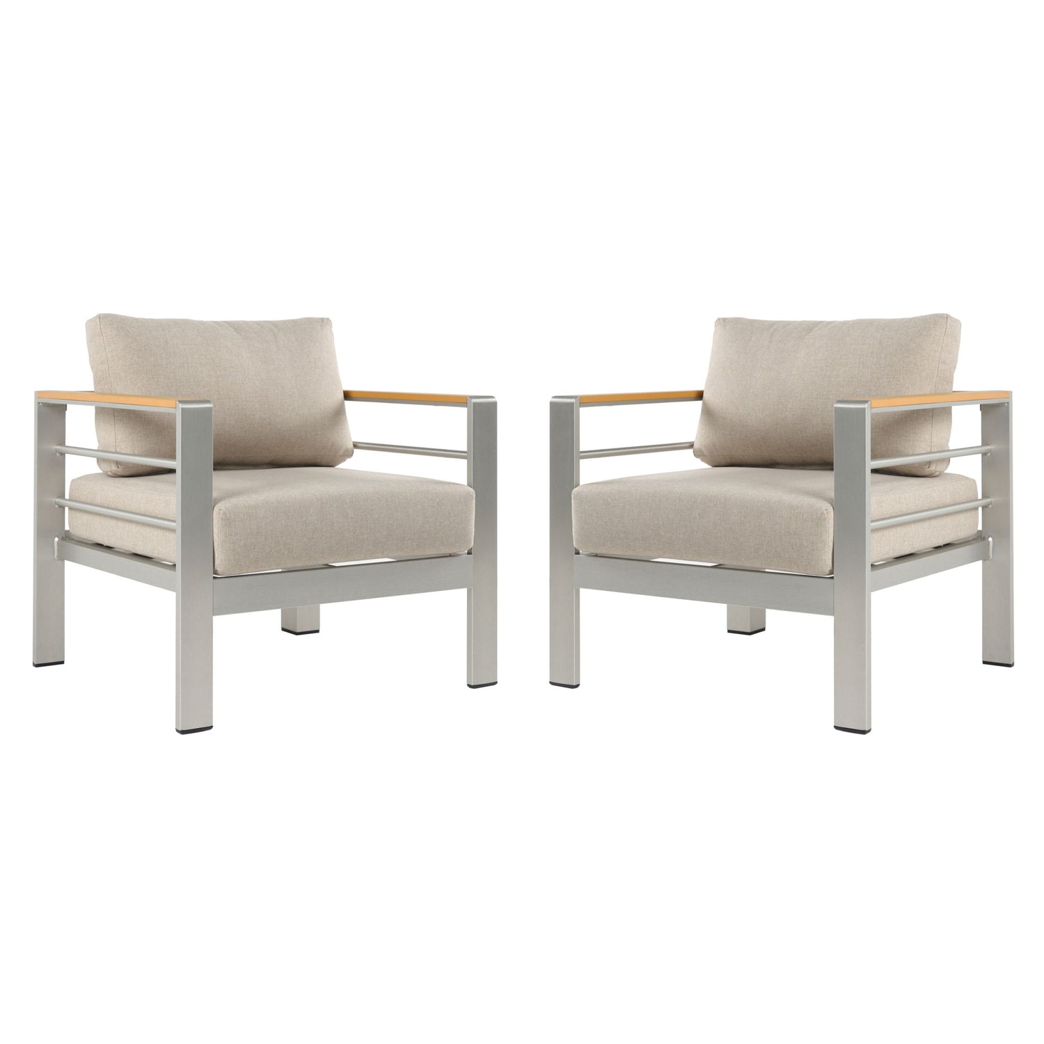 Cora - Outdoor Aluminum Club Chair Set Frame With Cushion Durable And Stylish Seating For Patio - Beige / Natural / Silver