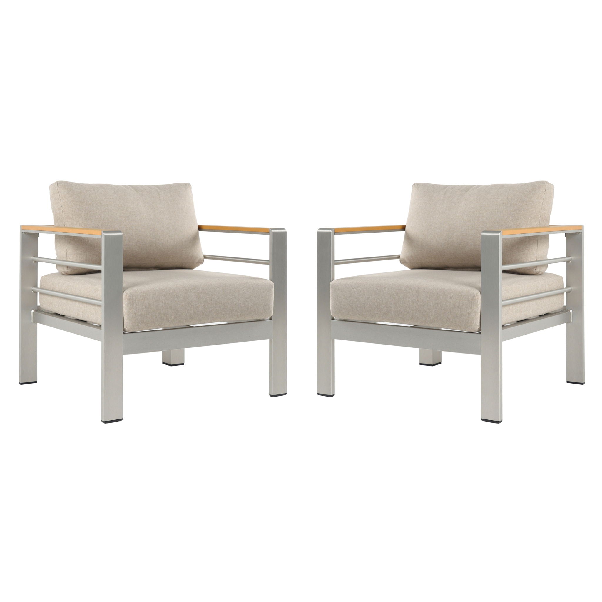 Cora - Outdoor Aluminum Club Chair Set Frame With Cushion Durable And Stylish Seating For Patio - Beige / Natural / Silver