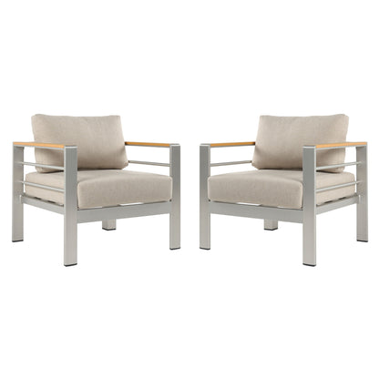 Cora - Outdoor Aluminum Club Chair Set Frame With Cushion Durable And Stylish Seating For Patio - Beige / Natural / Silver