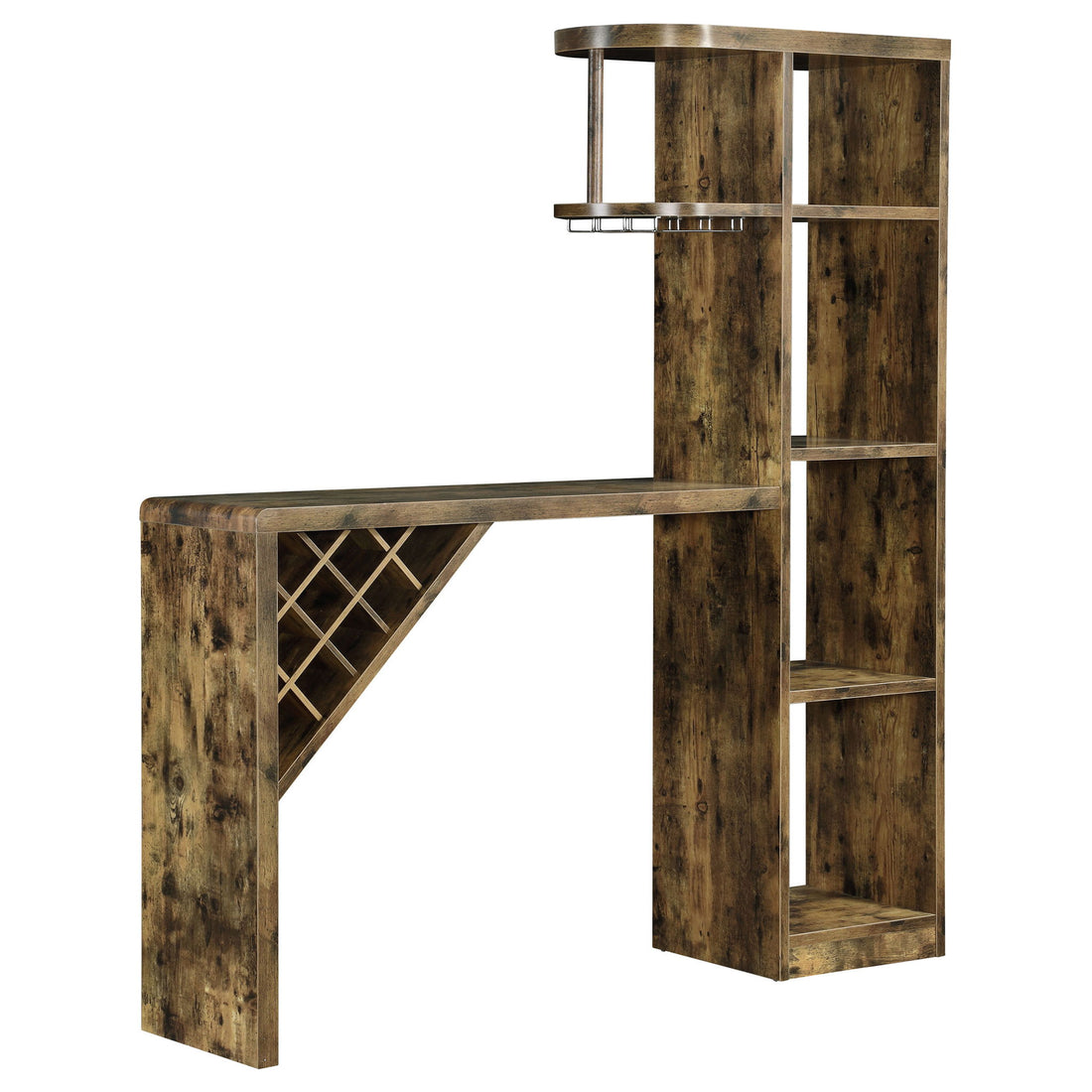 Kady - 5 Shelf Home Bar Table With Wine &amp; Stemware Storage - Brown