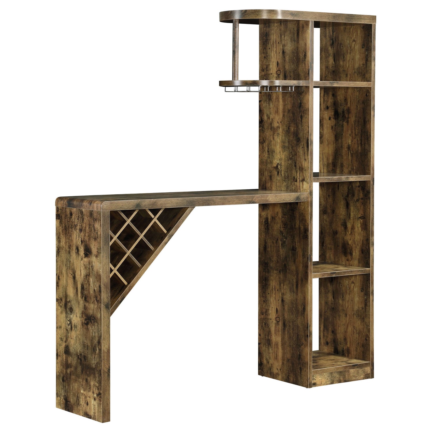Kady - 5 Shelf Home Bar Table With Wine &amp; Stemware Storage - Brown