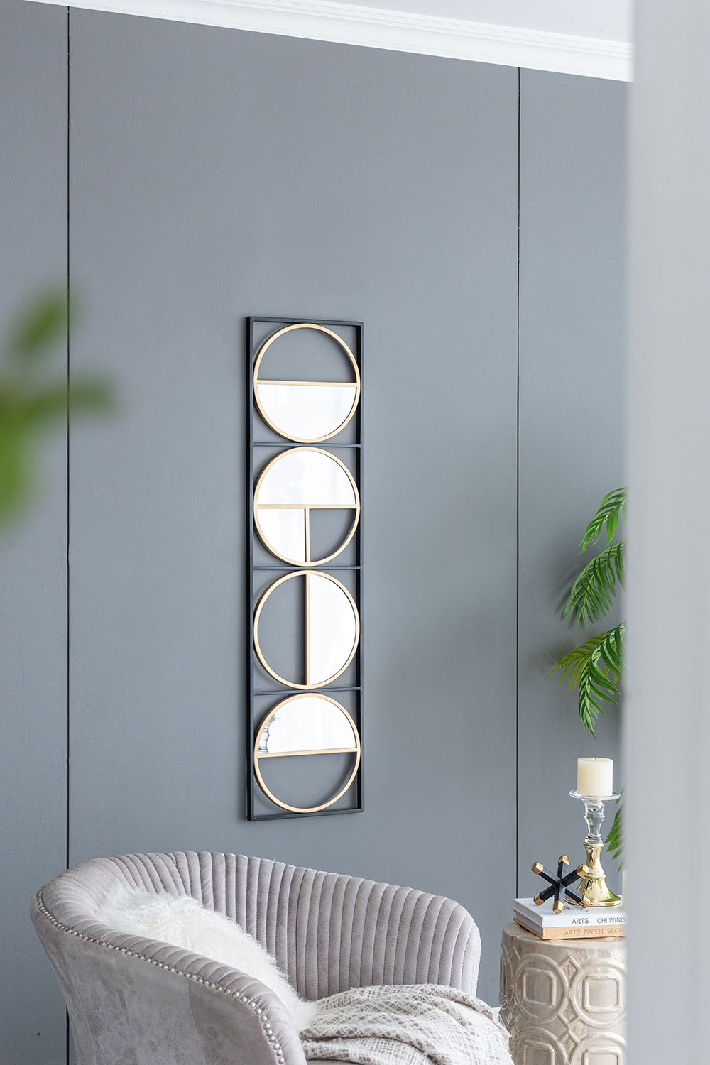 Eclectic Styling Metal Beaded Wall Mirror With Contemporary Design For Bedroom, Liveroom &amp; Entryway