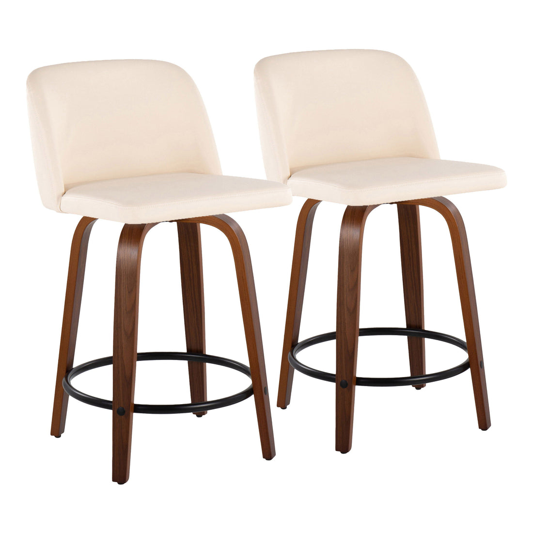 Toriano - Mid Century Modern, Fixed Height Counter Stool &amp; Swivel And Round Footrest (Set of 2)