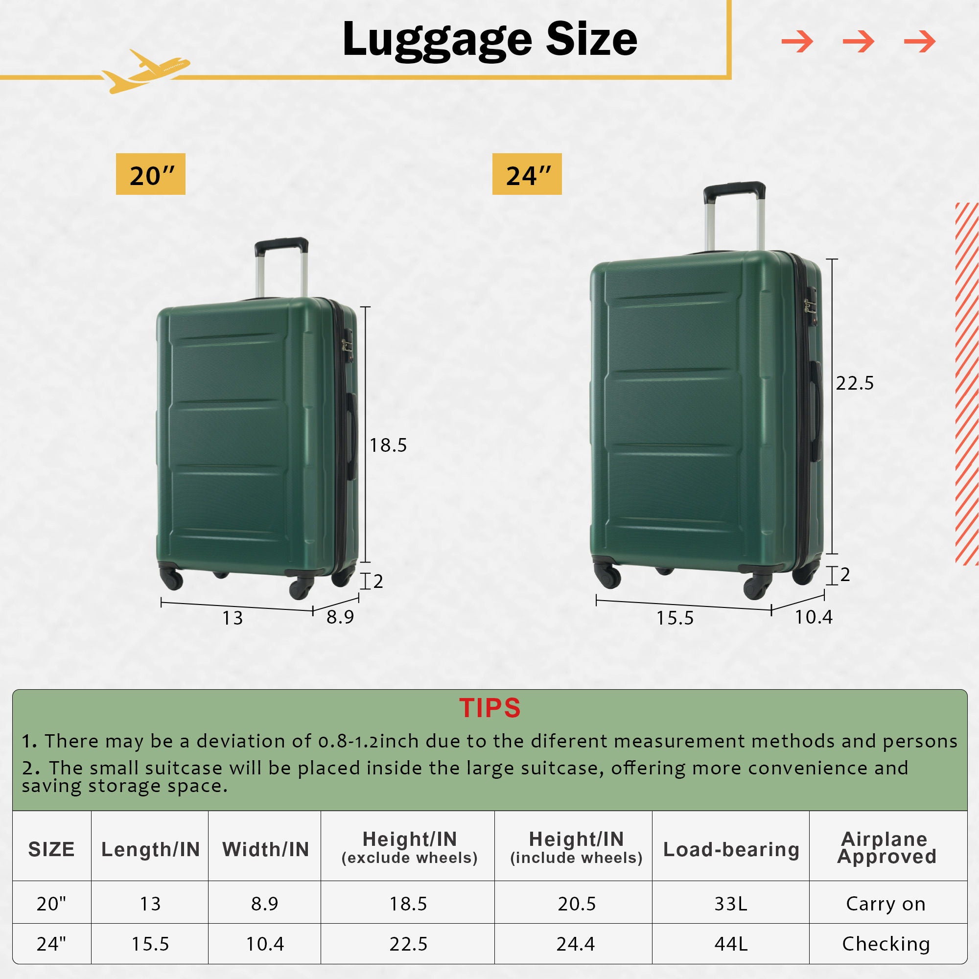2 Piece Luggage Set With Bags Expanable Spinner Wheels ABS Lightweight Suitcase With Tsa Lock 20&quot; / 24&quot;