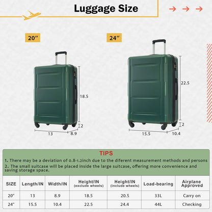 2 Piece Luggage Set With Bags Expanable Spinner Wheels ABS Lightweight Suitcase With Tsa Lock 20&quot; / 24&quot;