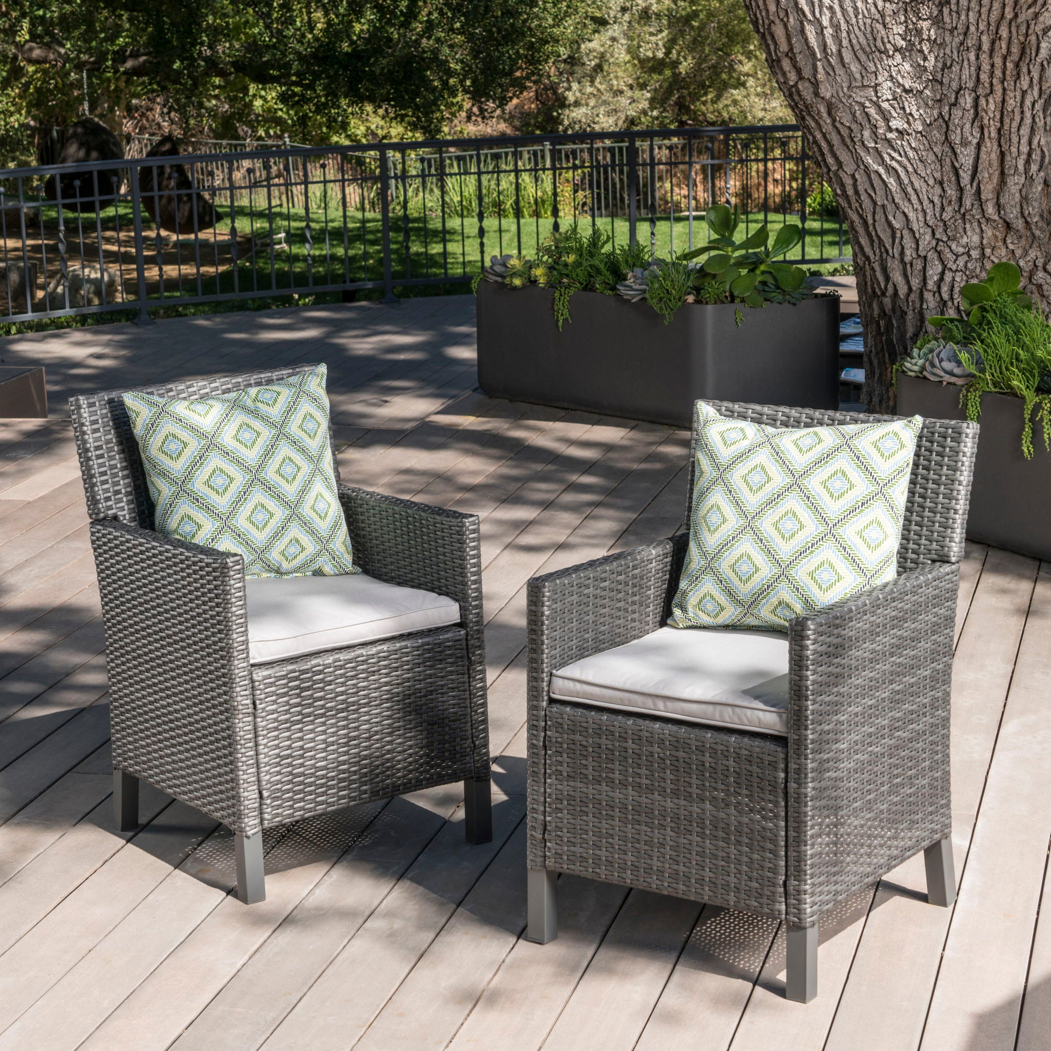 Outdoor Rattan Dining Chair With Straight Legs And Sloped Arms