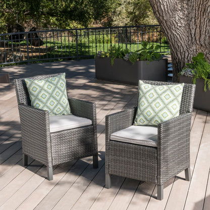 Outdoor Rattan Dining Chair With Straight Legs And Sloped Arms