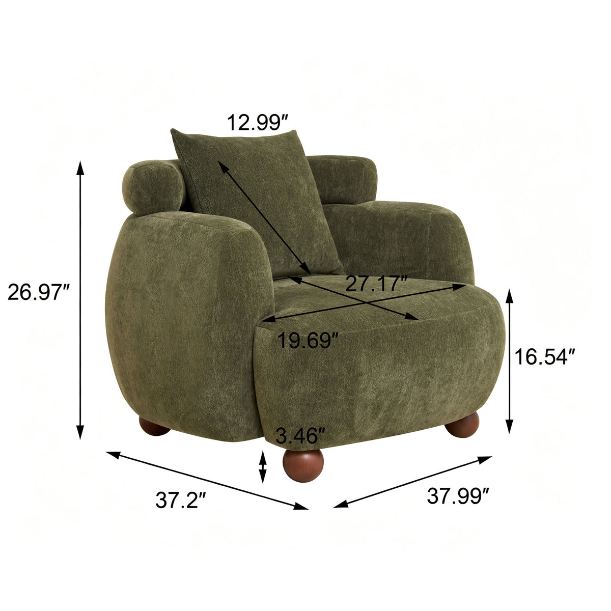 Clubchair, Bucket Chair, Decorative Sofa With Pillow, For Living Roon - Olive Green