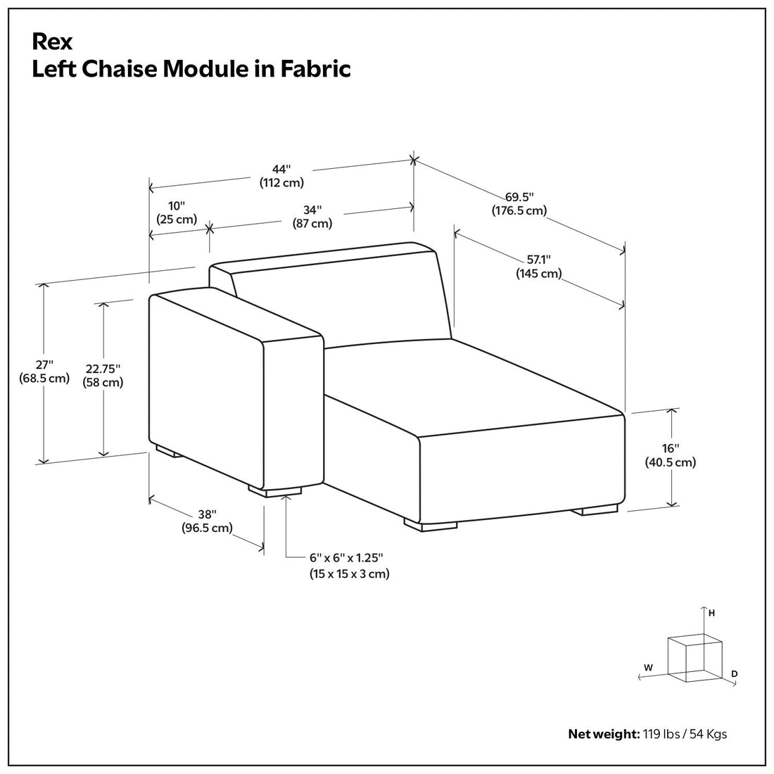 Rex - Left Chaise Sofa Module - Gray