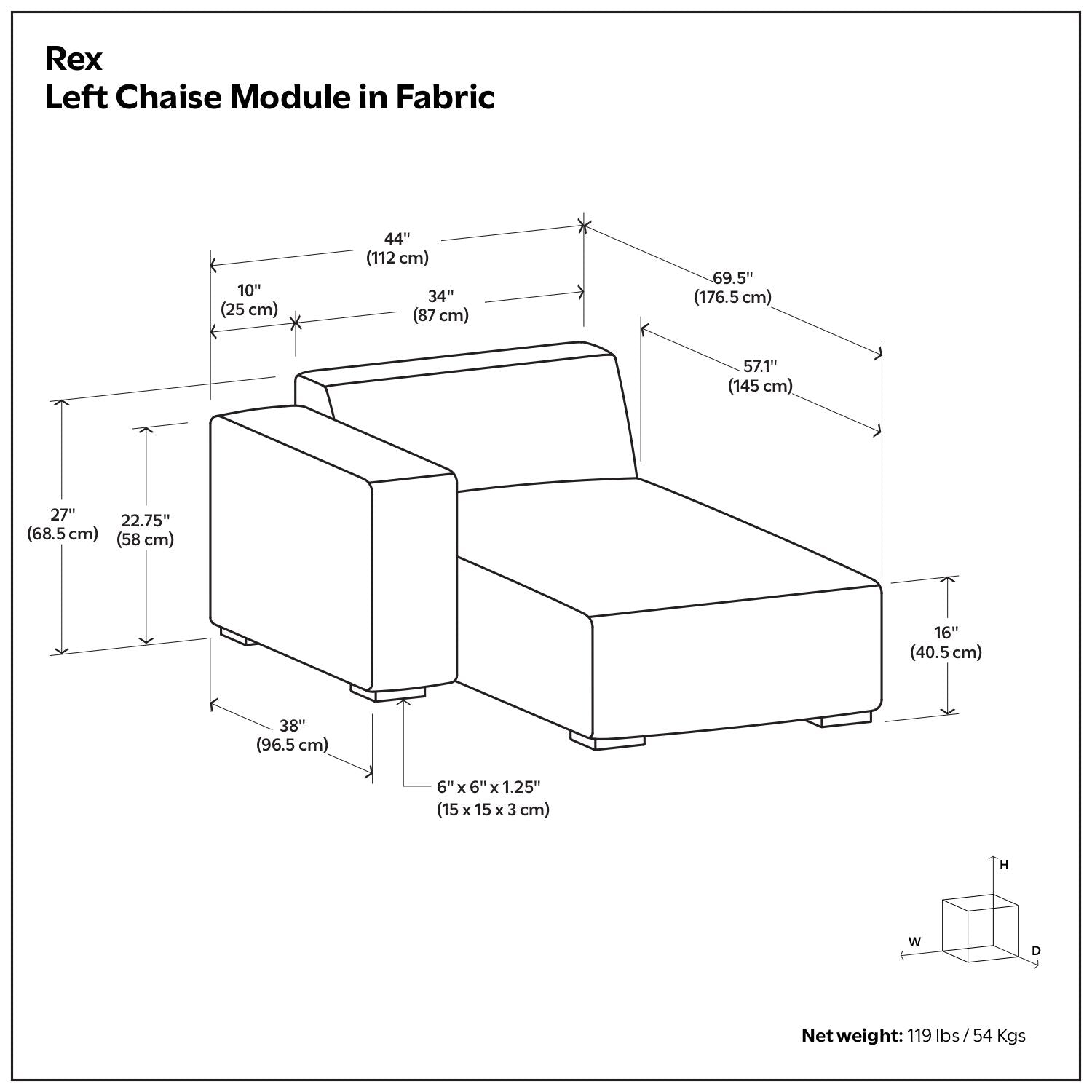 Rex - Left Chaise Sofa Module - Gray