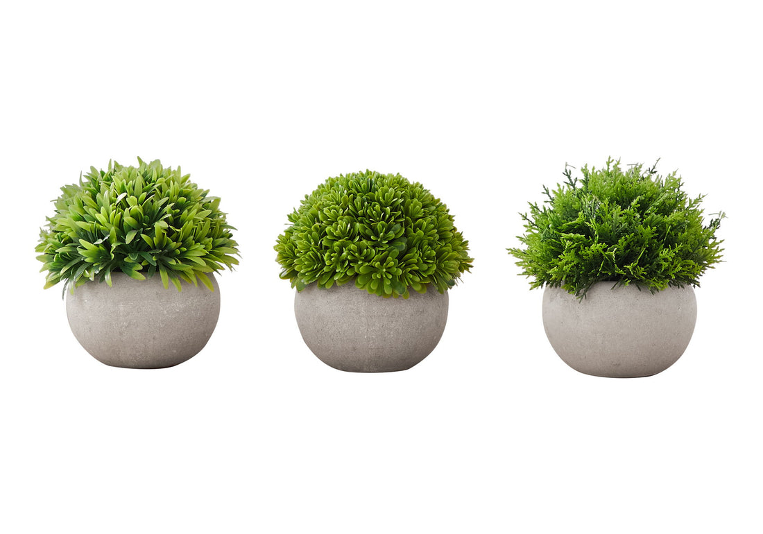 5&quot; Tall, Artificial Plant, Grass, Indoor, Faux, Fake, Table, Greenery, Potted, Decorative (Set of 3) - Green / Gray