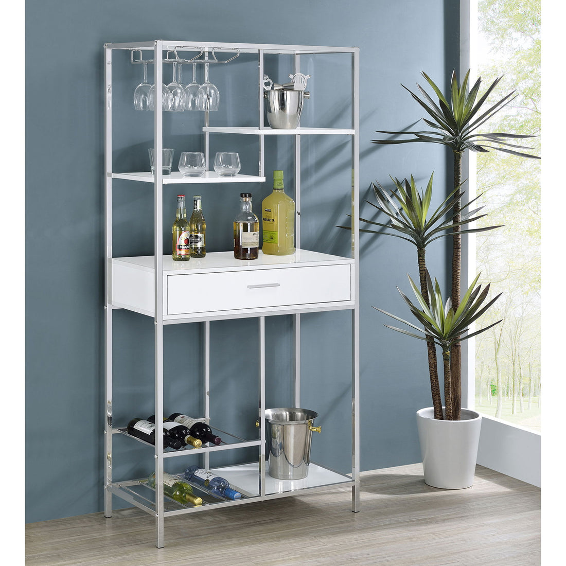 Draper - 5 Shelf LED Wine Cabinet With Pull Out Drawer - Gloss White