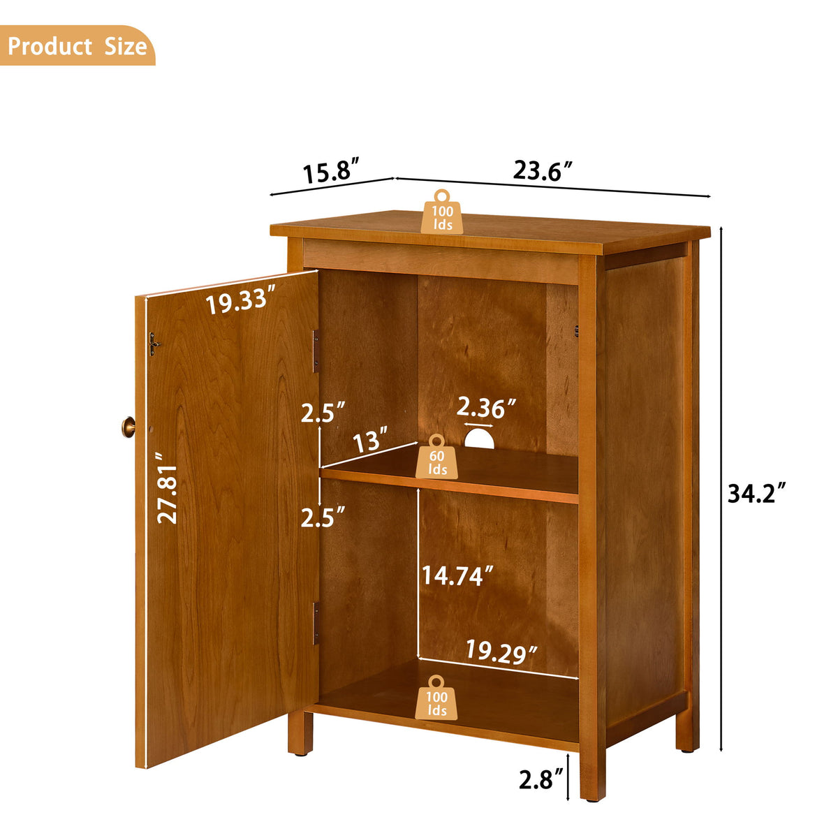 Floor Cabinet With Doors &amp; Adjustable Shelf, Storage Cabinet For Entryway