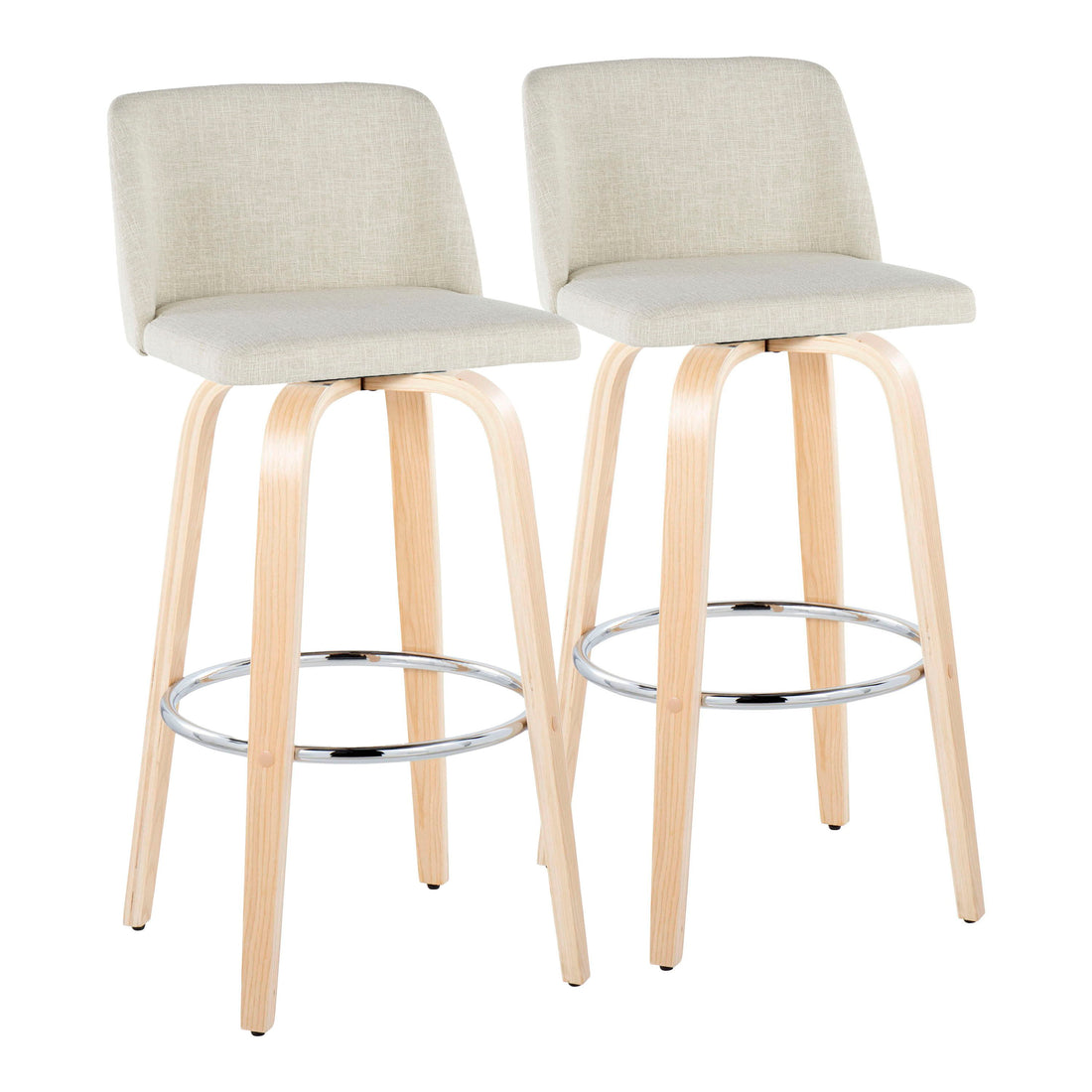 Toriano - Contemporary, Fixed Height Barstool Swivel &amp; Round Footrest (Set of 2)