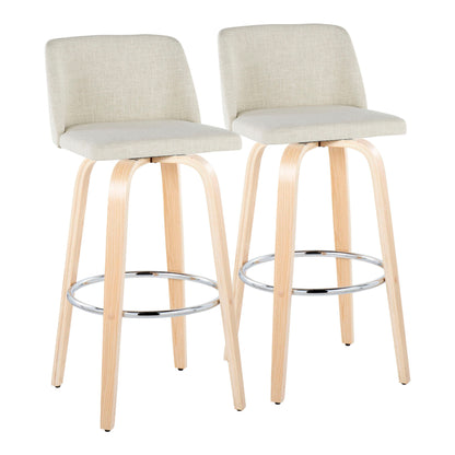 Toriano - Contemporary, Fixed Height Barstool Swivel &amp; Round Footrest (Set of 2)