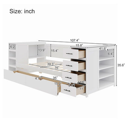 Daybed With Side Shelves, Multi Functional Desk &amp; Charging Station