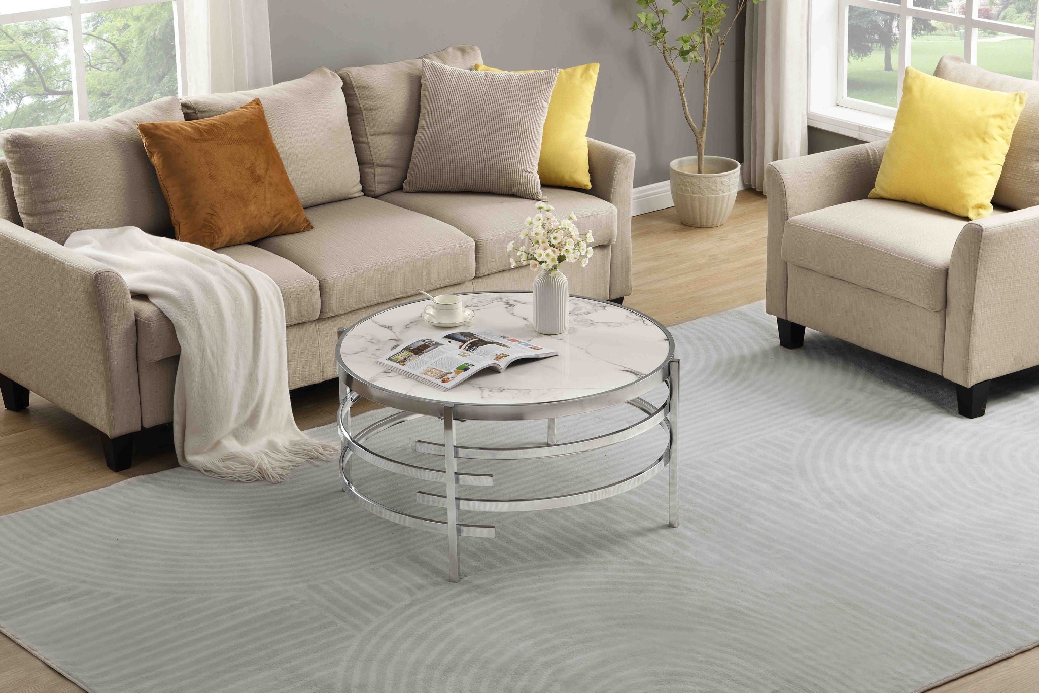 Elegant Round Table With Sintered Stone Top &amp; Sturdy Metal Frame