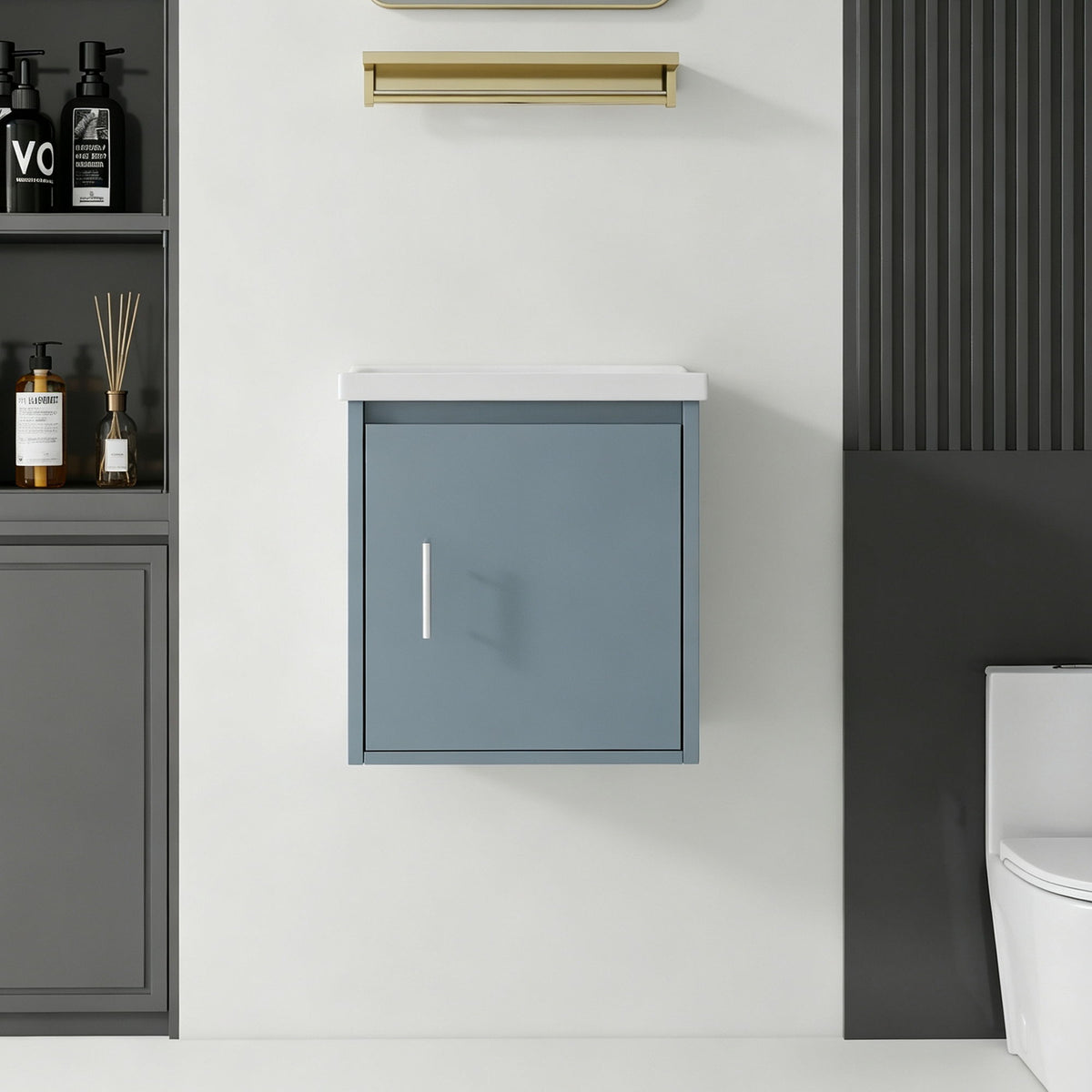 Floating Bathroom Vanity Combo, Wall Mounted Cabinet With Sink &amp; Soft Close Doors For Small Bathrooms