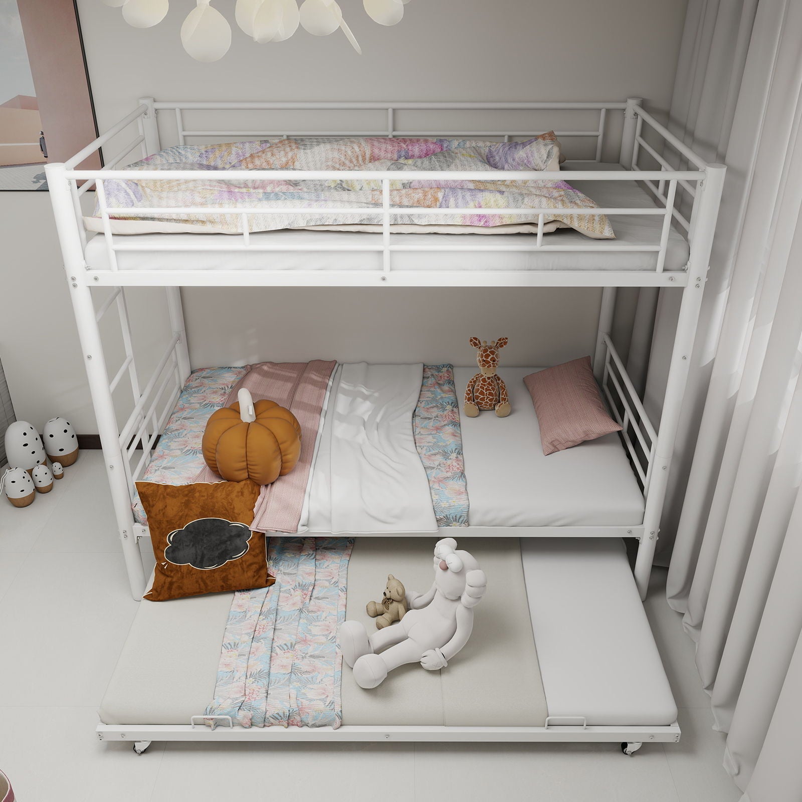 Bunk Bed For Kids, Convertible Frame With Ladders &amp; Guardrail