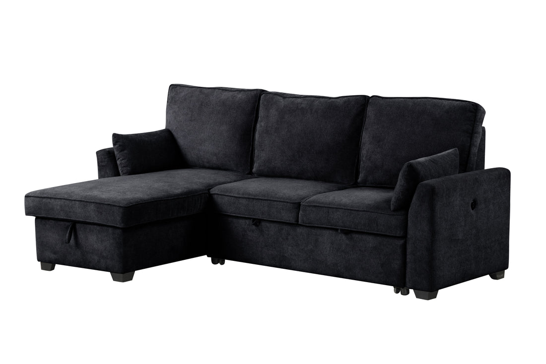 Ember - 92&quot;W Fabric Sleeper Sectional with Reversible Storage Chaise