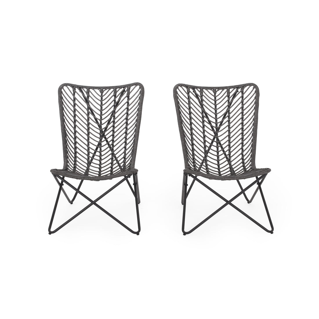 Outdoor Wicker Chair With Geometric Cross Base, (Set of 2) - Gray