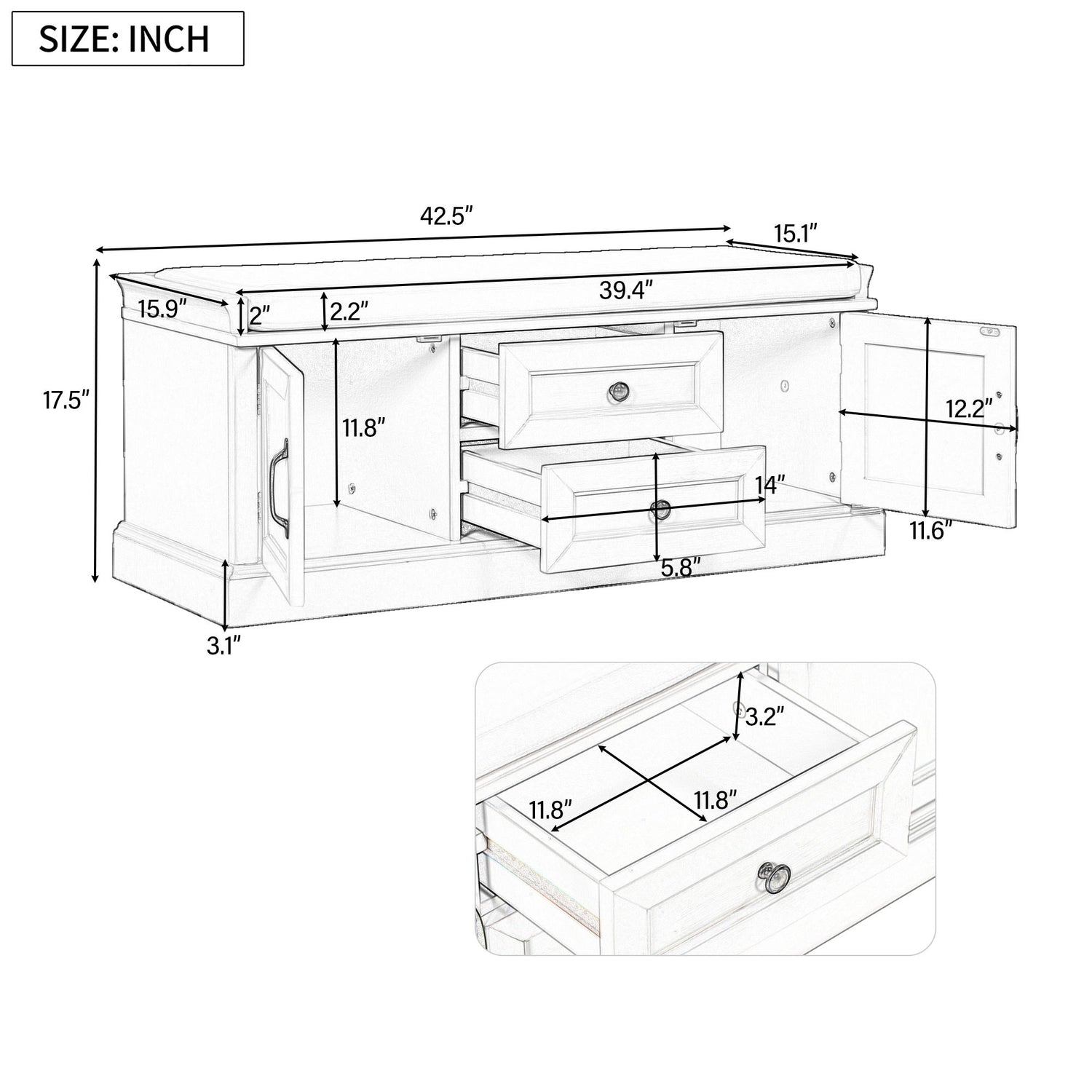 Hearth &amp; Haven Daisy - Storage Bench With 2 Drawers And 2 Cabinets