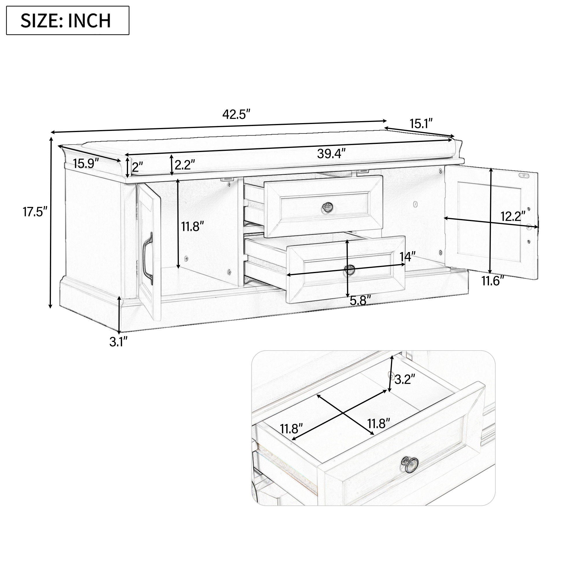 Hearth &amp; Haven Daisy - Storage Bench With 2 Drawers And 2 Cabinets