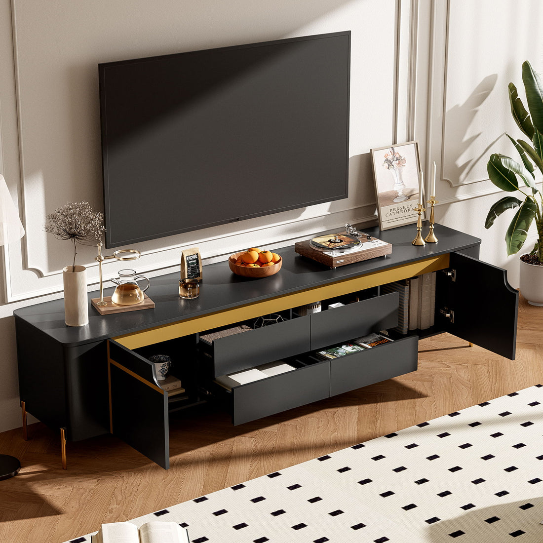 TV Stand For TVs Up To 80&quot; With 4 Drawers And 2 Spacious Cabinets