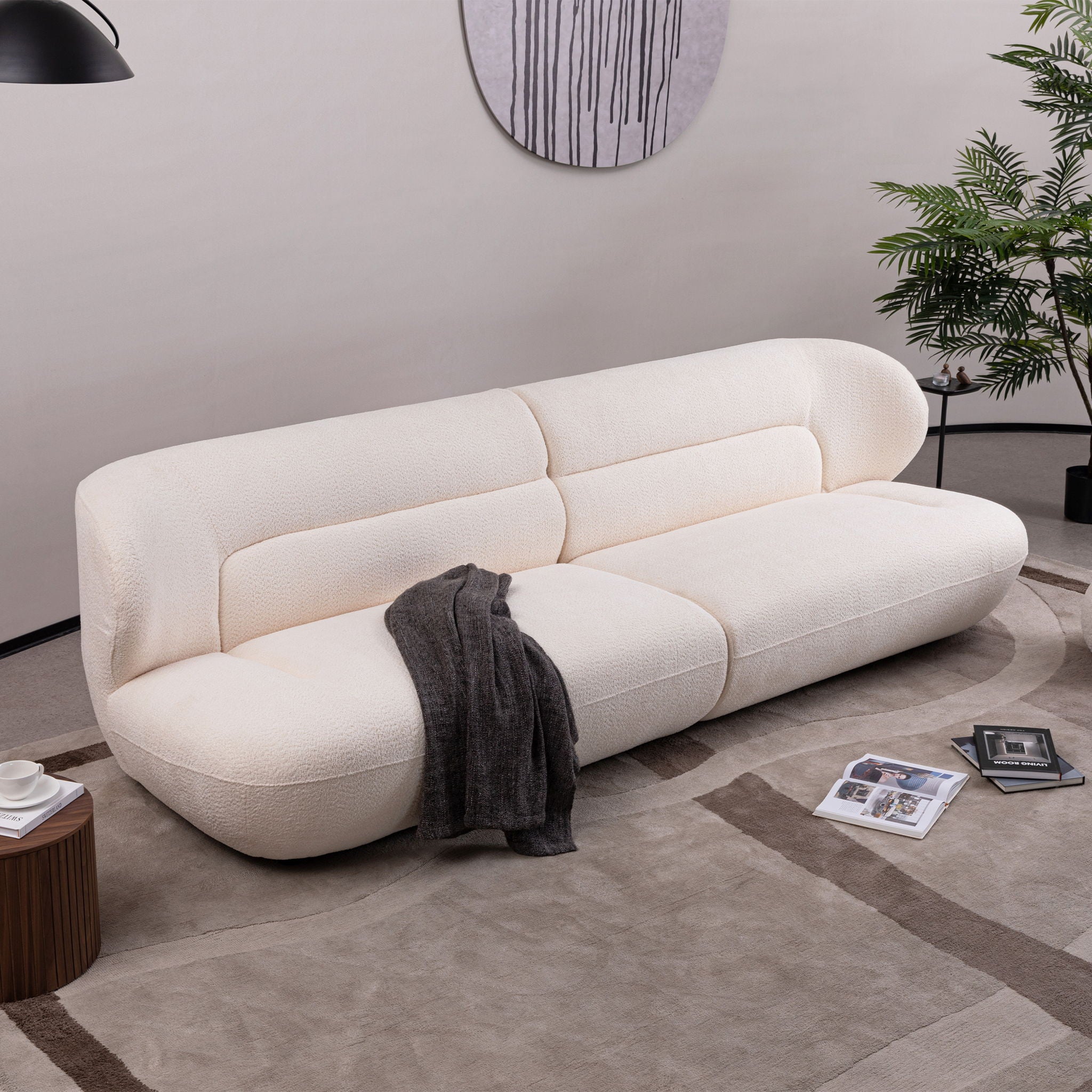 Modern Fashion Yp40116W Circular Curve Design Sofa, 4 Seater For Office &amp; Bedroom - White