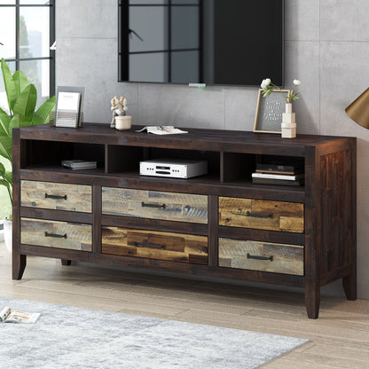 Retro Distressed Wooden TV Stand For TVs Up To 65&quot;, Entertainment Center Media Console With 6 Drawers And 3 Shelves For Living Room