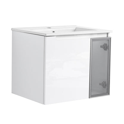 Wall Mounted Bathroom Vanity With Sink, 2 Soft Close Doors, Cabinet &amp; Half Door