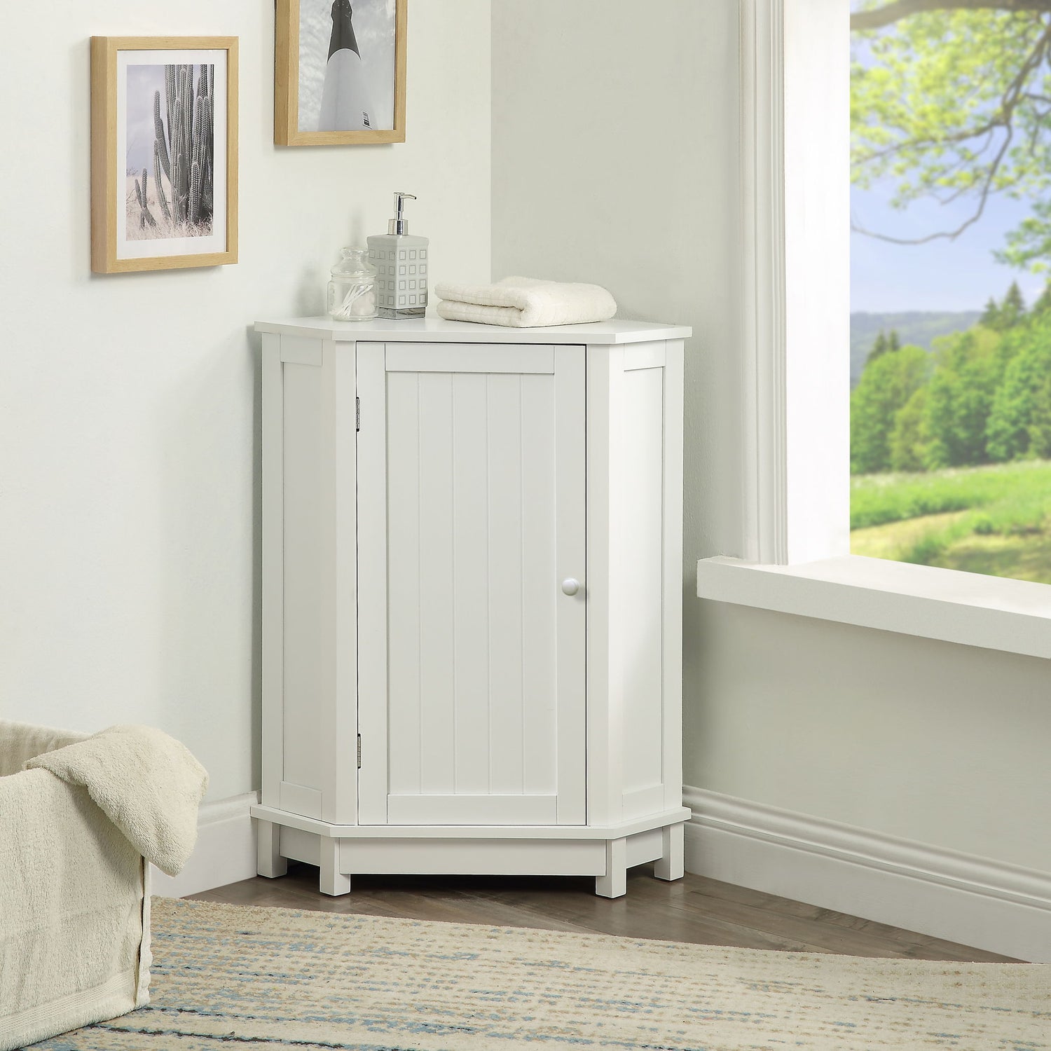 Bathroom Cabinet Triangle Corner Storage Cabinet With Adjustable Shelf Modern Style