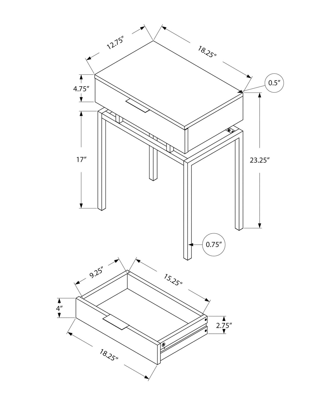 Spacious Table Top Accent Side Table, Storage Drawer, Contemporary &amp; Modern