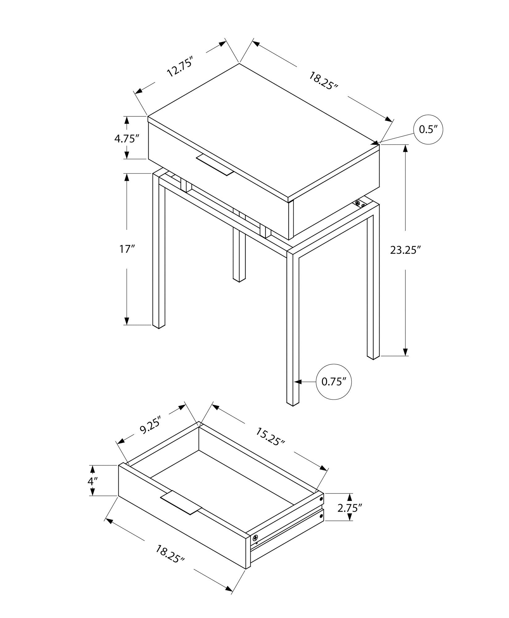 Spacious Table Top Accent Side Table, Storage Drawer, Contemporary &amp; Modern